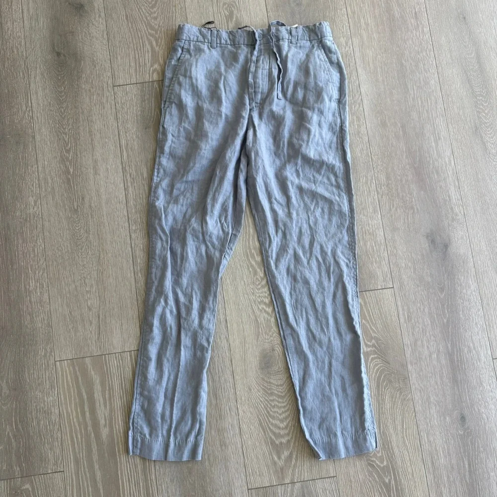 Zara Man 100% Linen Light Blue Drawstring Trousers Pants Size Medium 31